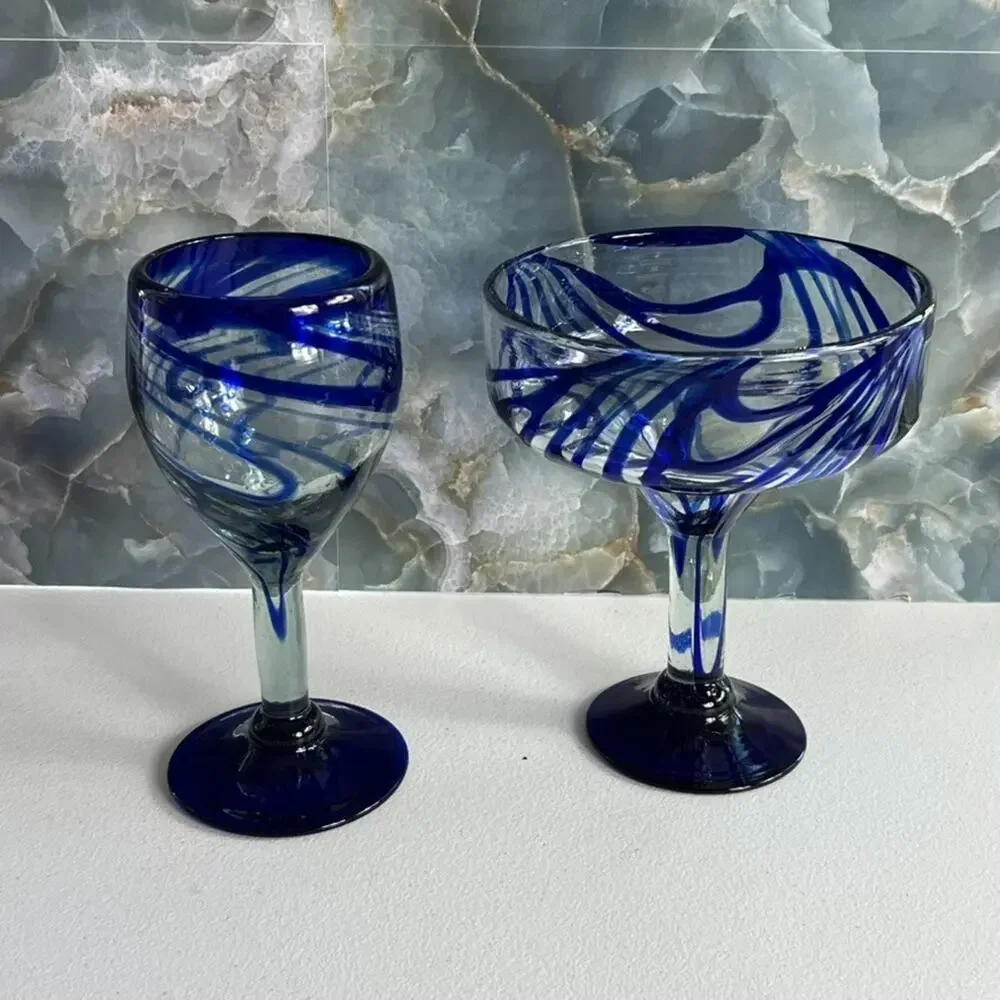 Mexican Swirl Hand Blown Margarita Glasses 7